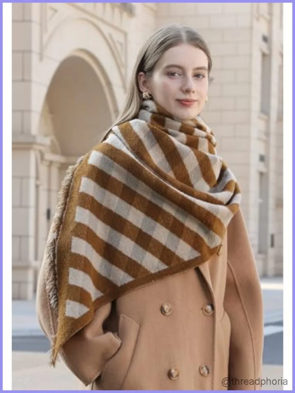 Diagonal Checkered Scarf Winter Shawl Thick Cashmere-Like Soft Wrap Warm Scarves